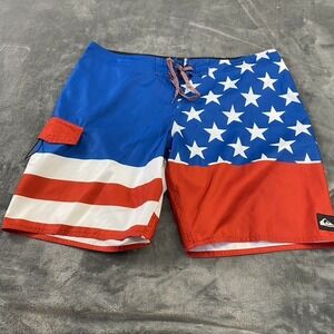 Quicksilver Shorts Mens 38 American Flag Swim Trunks Patriotic Pockets Beach USA